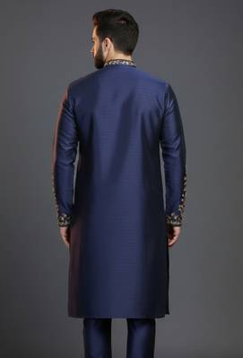 Navy dupion silk embroidered kurta 2