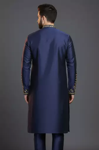 Navy dupion silk embroidered kurta