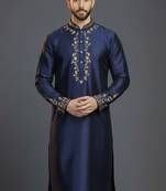 Navy dupion silk embroidered kurta