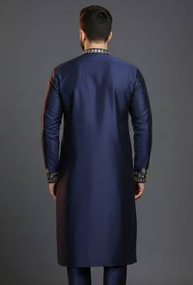 Navy dupion silk embroidered kurta 2