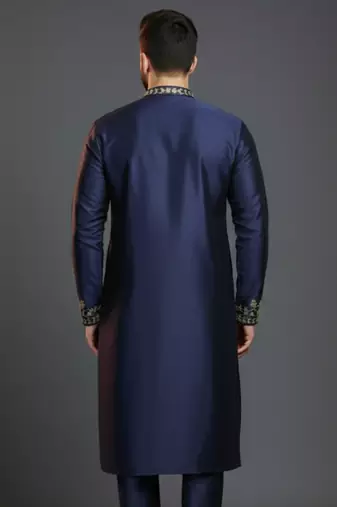 Navy dupion silk embroidered kurta