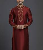 Maroon dupion silk embroidered kurta