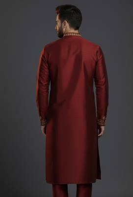Maroon dupion silk embroidered kurta 2