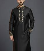 Black dupion silk embroidered kurta