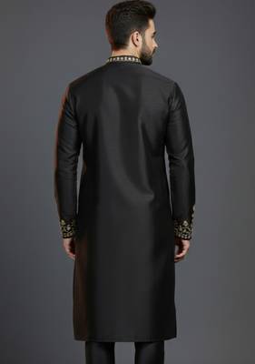 Black dupion silk embroidered kurta 2