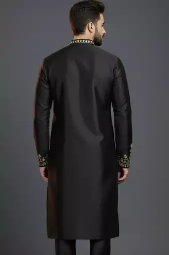 Black dupion silk embroidered kurta