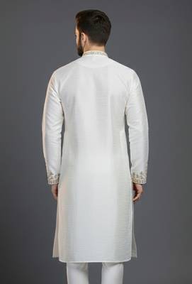 White dupion silk embroidered kurta 2