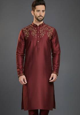 Maroon dupion silk embroidered kurta 1