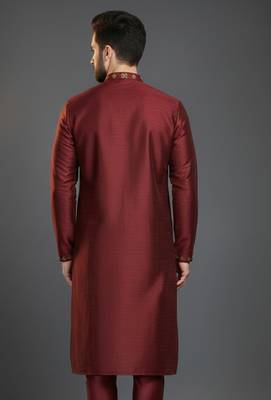 Maroon dupion silk embroidered kurta 2