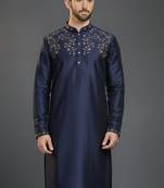 Navy dupion silk embroidered kurta