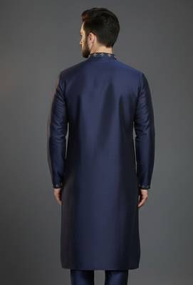 Navy dupion silk embroidered kurta 2