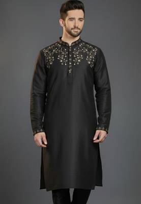 Black dupion silk embroidered kurta 1