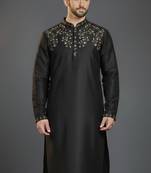Black dupion silk embroidered kurta