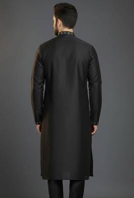 Black dupion silk embroidered kurta 2