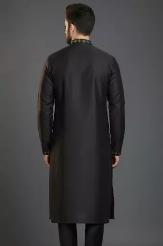 Black dupion silk embroidered kurta