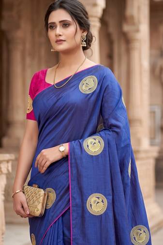 Women's sana silk designer zari & thread embroidery festive saree with blouse