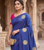 Women's sana silk designer zari & thread embroidery festive saree with blouse