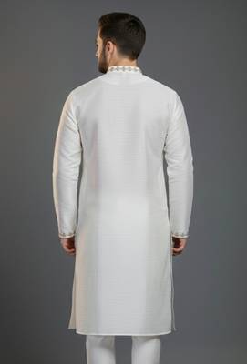 White dupion silk embroidered kurta 1
