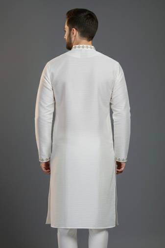 White dupion silk embroidered kurta