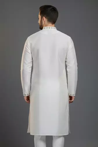 White dupion silk embroidered kurta