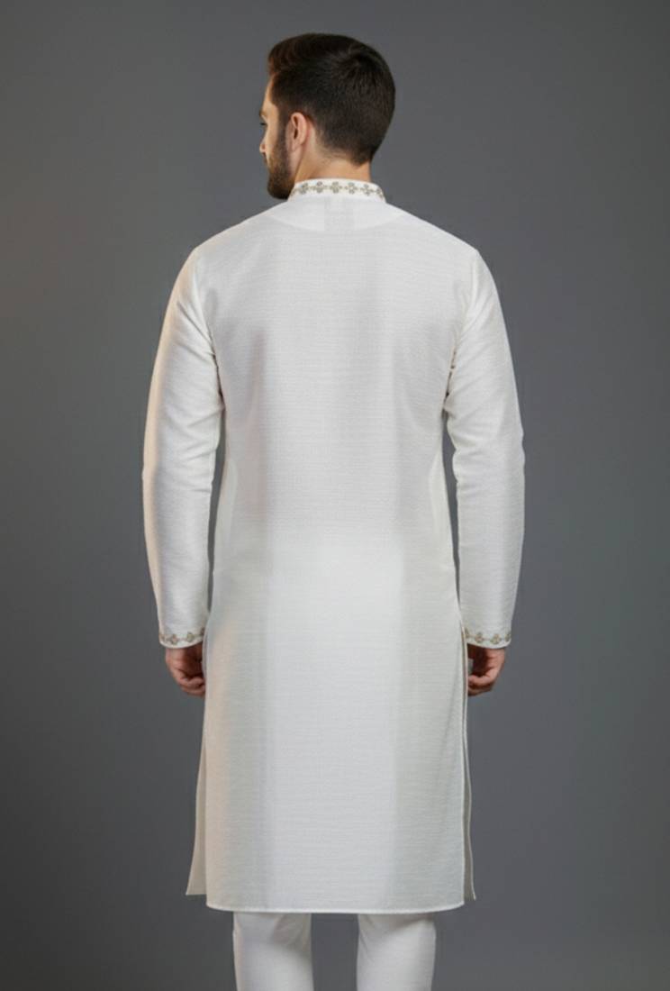 White dupion silk embroidered kurta