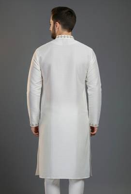 White dupion silk embroidered kurta 2