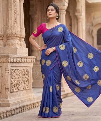 Women's sana silk designer zari & thread embroidery festive saree with blouse 2