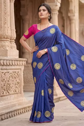 Women's sana silk designer zari & thread embroidery festive saree with blouse