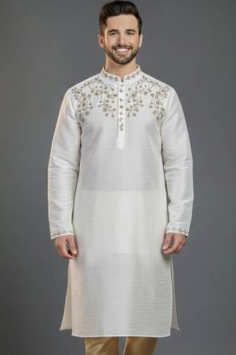 White dupion silk kurta