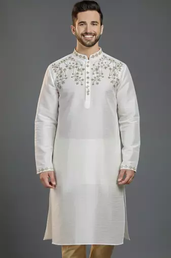White dupion silk kurta