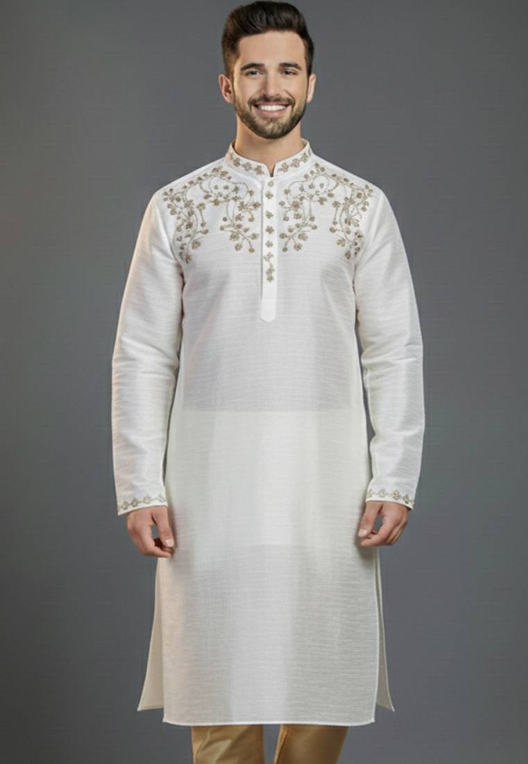 White dupion silk kurta