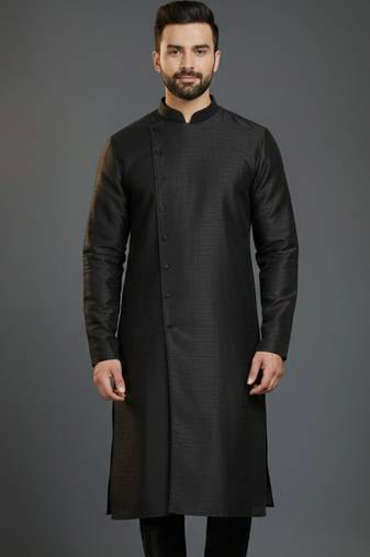 Black dupion silk embroidered kurta