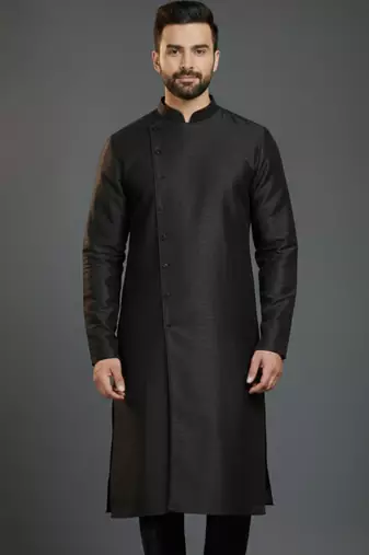 Black dupion silk embroidered kurta