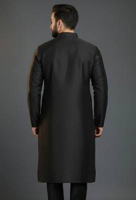 Black dupion silk embroidered kurta 2