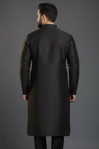 Black dupion silk embroidered kurta
