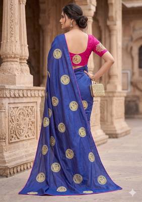 Women's sana silk designer zari & thread embroidery festive saree with blouse 3