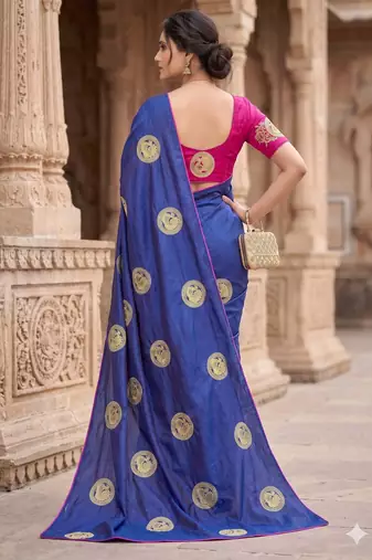 Women's sana silk designer zari & thread embroidery festive saree with blouse