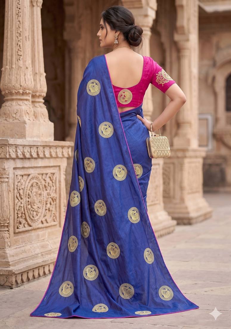 Women's sana silk designer zari & thread embroidery festive saree with blouse