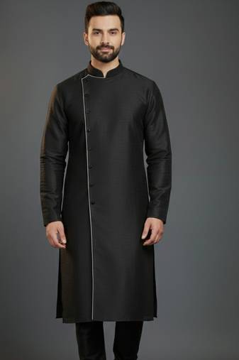 Black dupion silk embroidered kurta