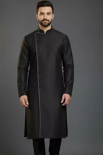 Black dupion silk embroidered kurta