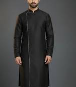 Black dupion silk embroidered kurta
