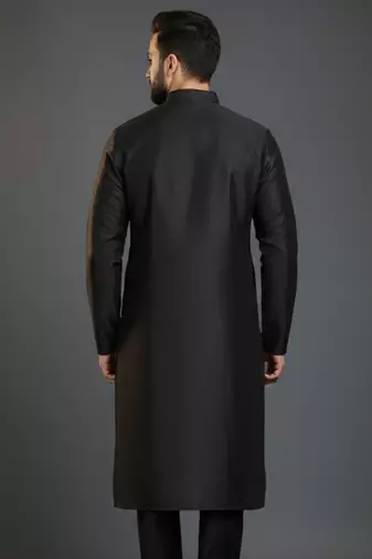 Black dupion silk embroidered kurta