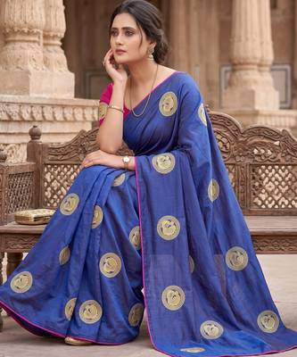 Women's sana silk designer zari & thread embroidery festive saree with blouse 4
