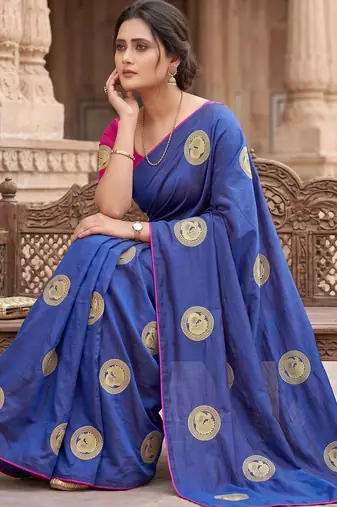 Women's sana silk designer zari & thread embroidery festive saree with blouse