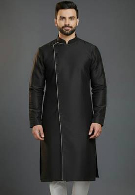 Black embroidery dupion silk kurta 1