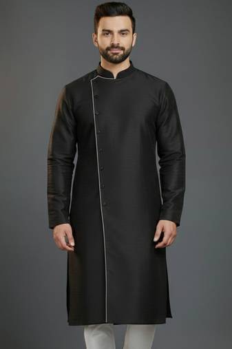 Black embroidery dupion silk kurta
