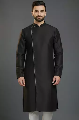 Black embroidery dupion silk kurta