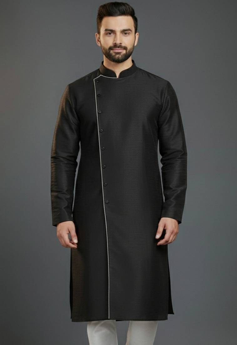 Black embroidery dupion silk kurta