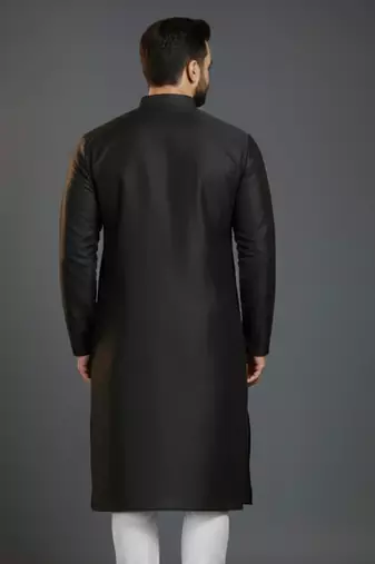 Black embroidery dupion silk kurta