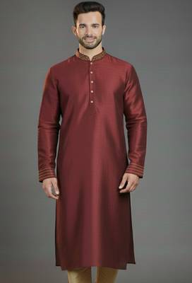 Maroon embroidery dupion silk kurta 1
